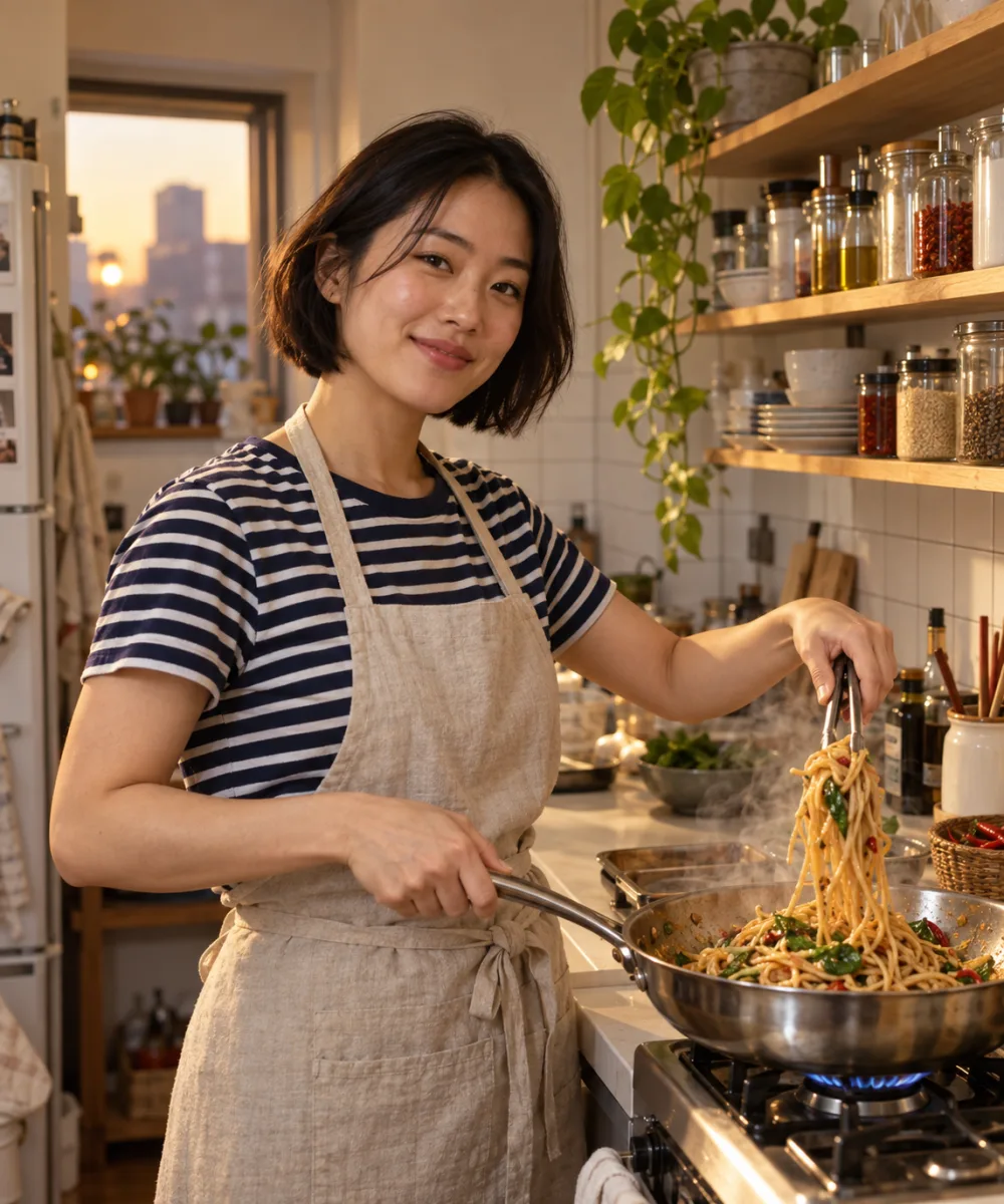 Zoe in her kitchen