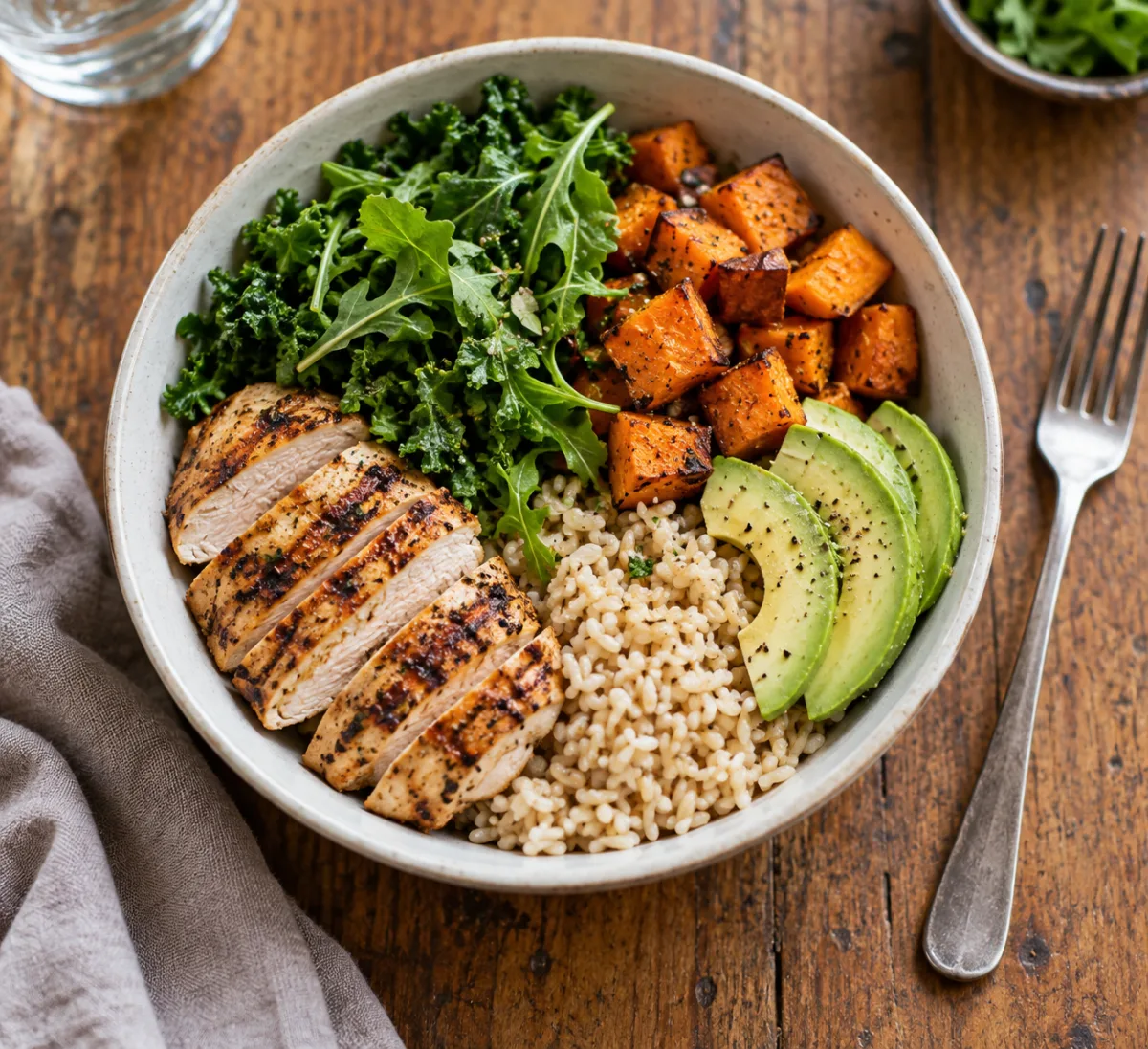 Chicken, quinoa and sweet potato bowl
